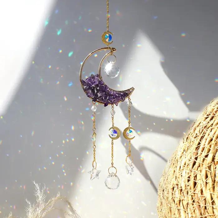 Améthyste Suncatcher lune cristal pierre précieuse Windchime Sun Catcher décor à la maison arc-en-ci