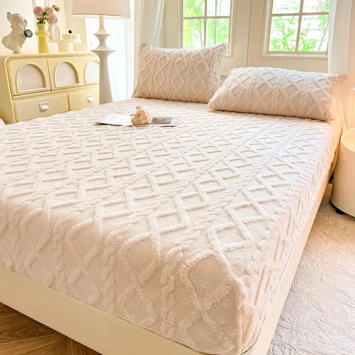 Drap de lit chaud d'hiver avec bande élastique, housse de matelas simple/Queen/King, en molleton de