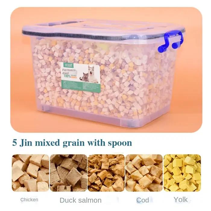 Snacks séchés au congélateur pour animaux de compagnie, poulet, canard, poitrine de poulet, seau
