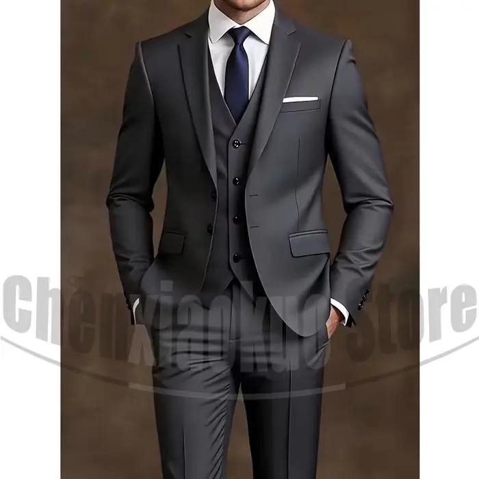 Costume chic pour homme 3 pièces, blazer à revers cranté, gilet et pantalon, tenue formelle pour aff