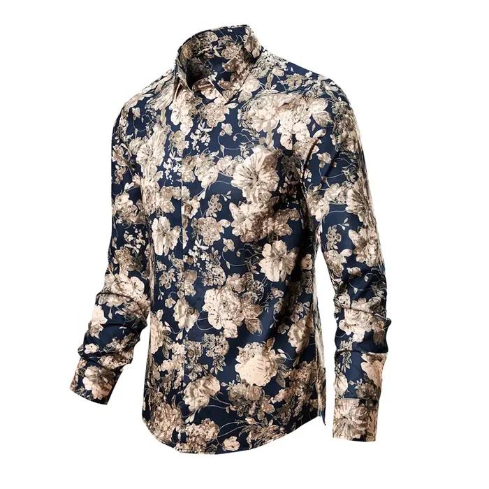 Chemise homme décontractée en coton vintage à fleurs pour printemps et automne ocassions spéciales