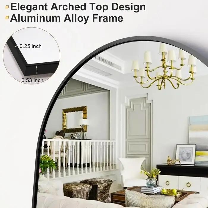 Miroir pleine longueur arqué sur pied, miroir Leautobloquant, cadre en aluminium, décoration d'intér