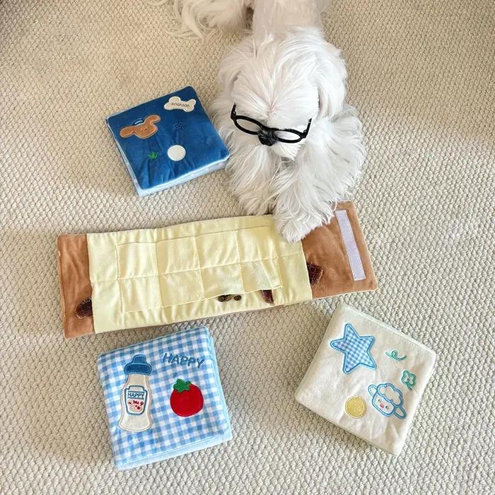 Jouet pour chien en peluche, type livre de simulation, couineur, jouet de fouille et de puzzle, interactif, jeu de cache-cache, anti-stress, résistant aux morsures, jouet à mâcher.