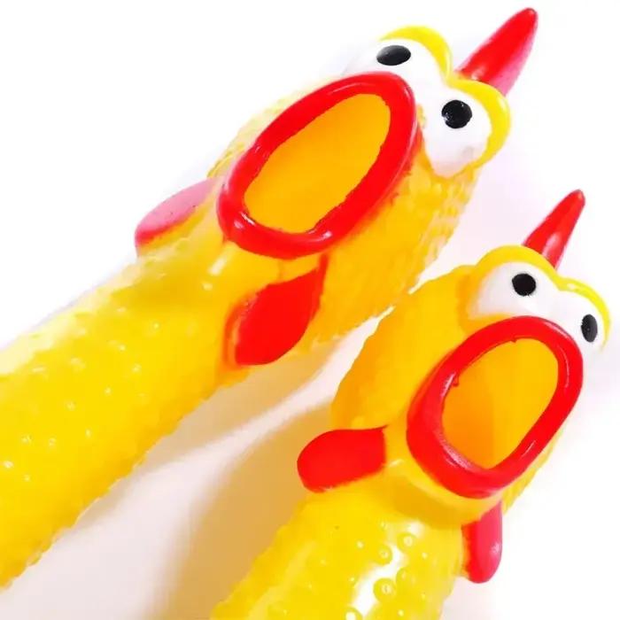 1 jouet à mâcher durable pour chien en forme de poulet qui crie - Son de grincement et de couinement, jouet à mâcher en caoutchouc jaune pour mâcheurs agressifs, interactif