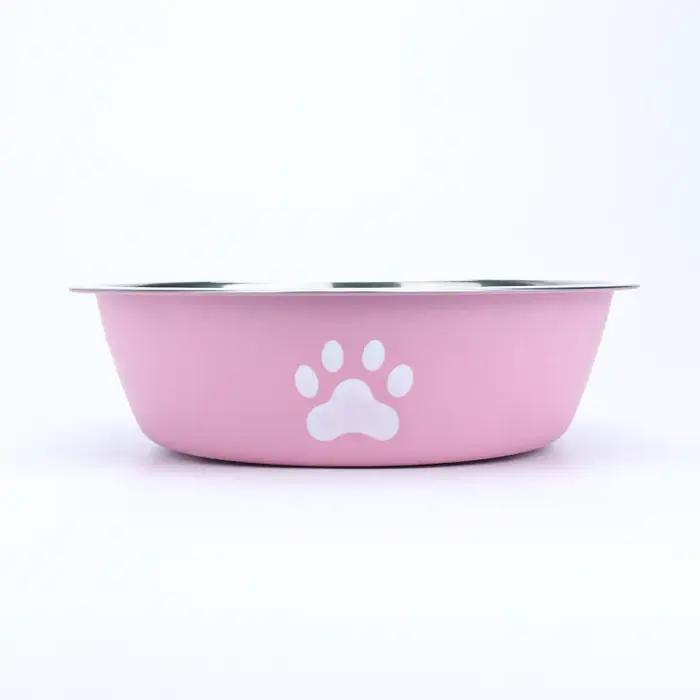 Nouveau bassin pour chien en acier inoxydable imprimé patte fournitures pour animaux de compagnie bol pour chat bol pour chien conception antidérapante en silicone bol d'alimentation pour eau potable