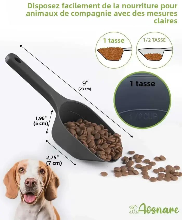 Paquet de 3 cuillères à nourriture pour chien, capacité de 1 tasse, cuillère à aliments pour animaux de compagnie avec lignes de mesure pour chien, chiot et chat
