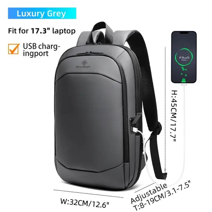 Heroic Knight Sac à dos pour ordinateur portable pour homme 17 pouces Sac à dos d'affaires Sac à dos de voyage extensibl