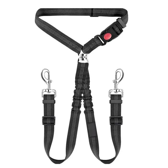 Harnais de sécurité double pour chien dispositif de retenue appuie tête voiture harnais de sécurité réglable connexion double pour le voyage sécurité animal voyage sécurité chiens sécurité chat sécurité voyage automobile sécurité animaux de compagnie sécurité trajet automobile sécurité animal voyage