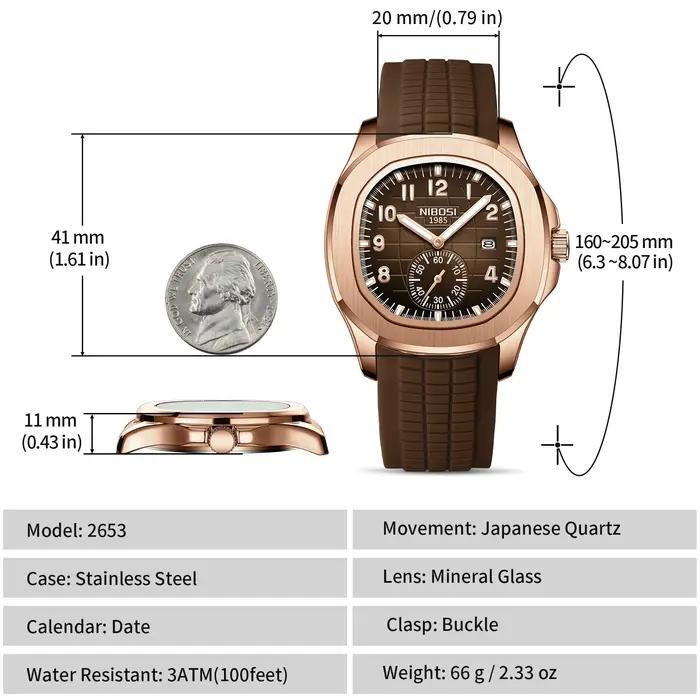Montre homme luxe NIBOSI 30ATM étanche acier inoxydable - Montre quartz carrée avec date et lumières