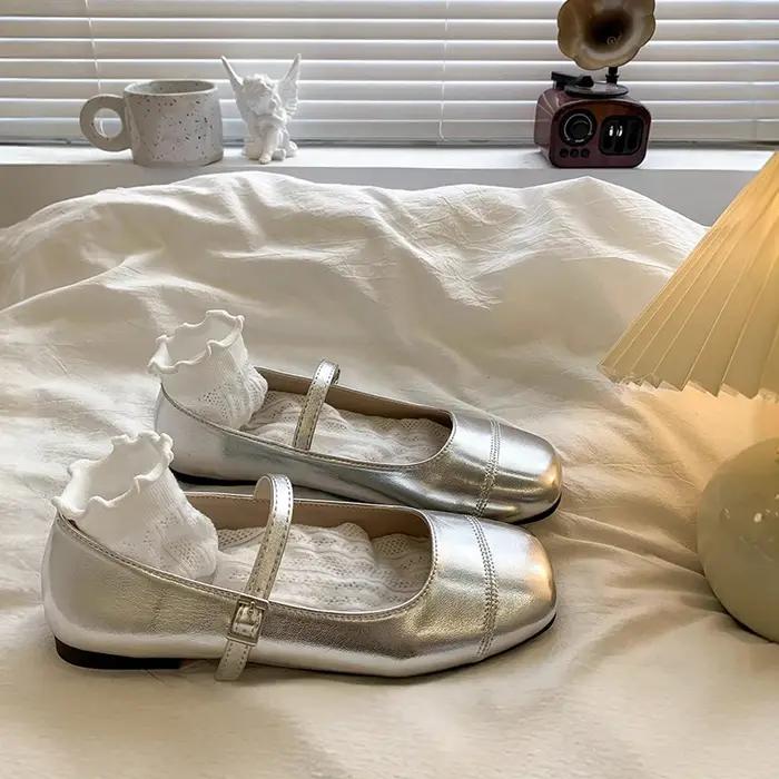 Chaussures en cuir PU pour filles princesses bout carré antidérapantes mode plates occasions spéciales