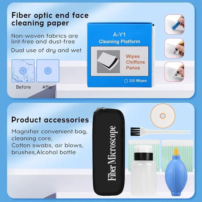 Kit d'outils de nettoyage de fibres optiques, loupe de Fiber optique 400X, boîte de nettoyage de fibres SC/FC/ST/LC 1.25MM/2.5MM MPO MTP, stylo nettoyeur de fibres