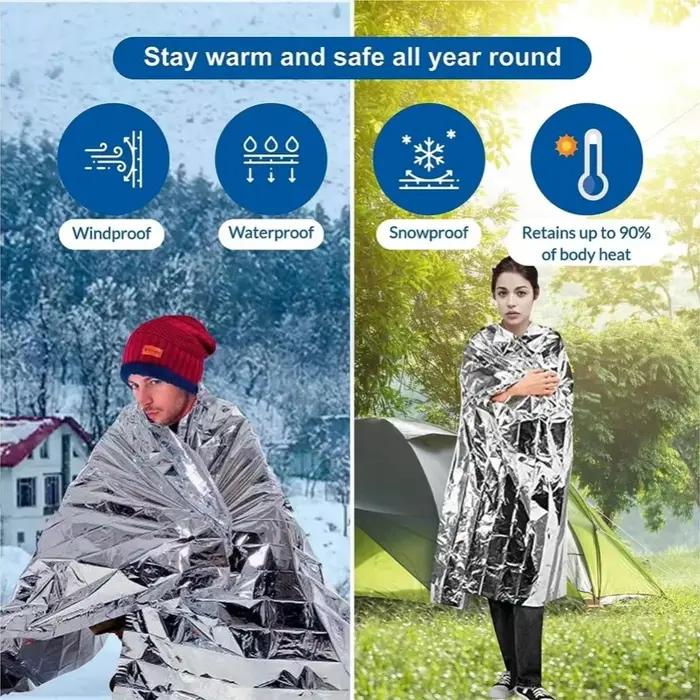 Couverture de survie d'urgence en or et argent pour l'extérieur