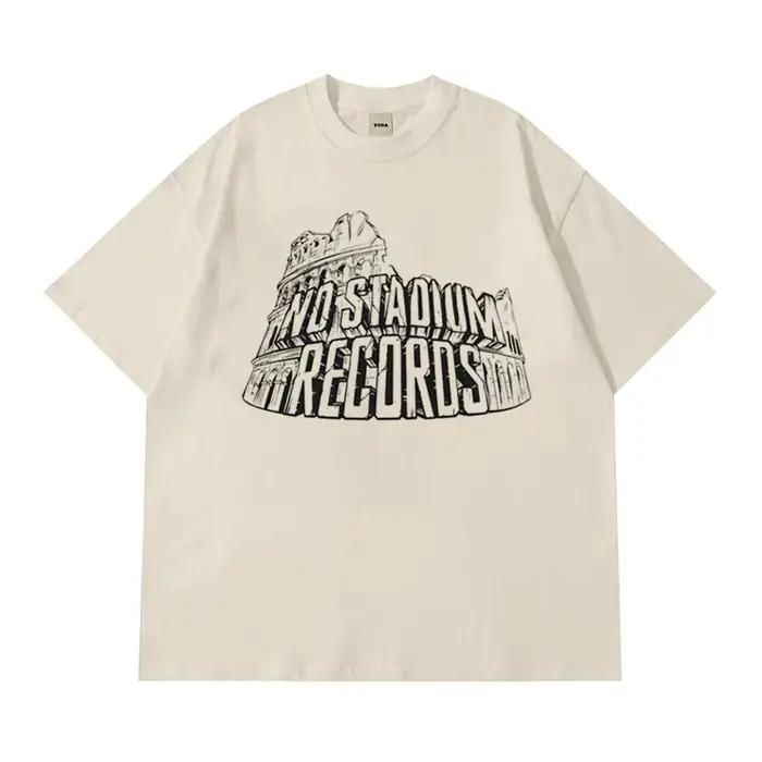 T-shirt pour homme NO STADIUM en coton, manches courtes, style oversize, imprimé vintage, streetwear