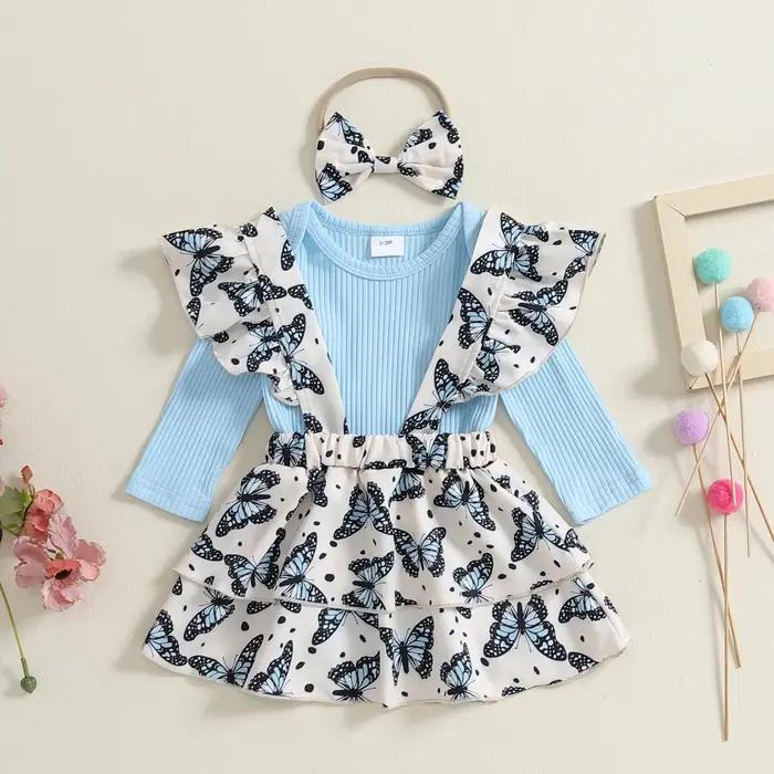 Barboteuse à manches longues et jupe à volants pour bébé fille, ensembles de vêtements d'automne 3 pièces, bande de sauna, tenues pour nourrissons