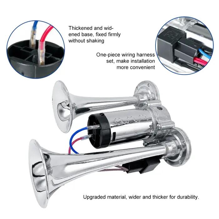 Kit de Cornes Super Fortes Universelles Double Trompette Pour Voitures Motos Camions Trains Bateaux Occasions Spéciales
