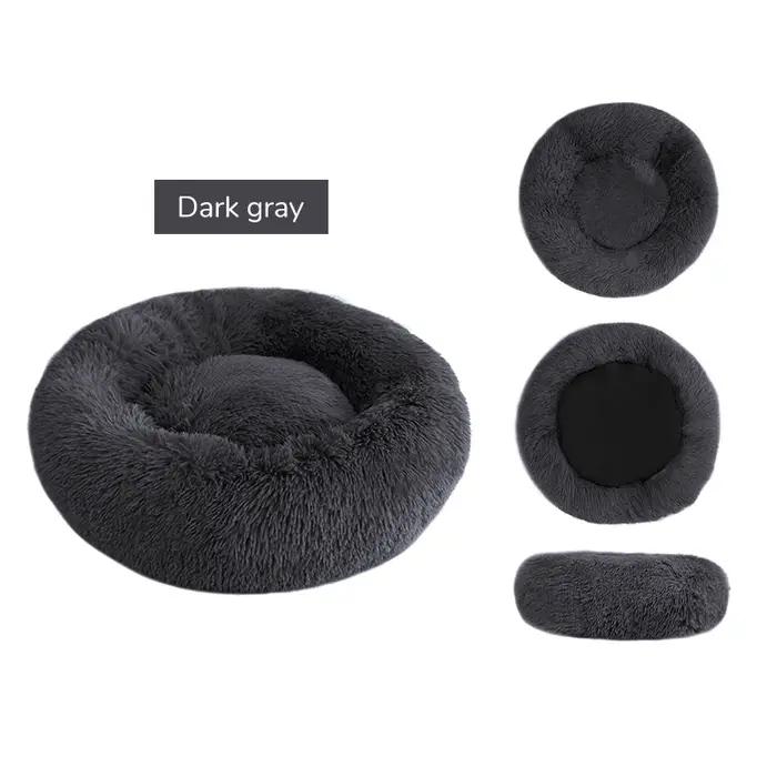 Lit pour chien de compagnie Long en peluche beignet rond chenil
