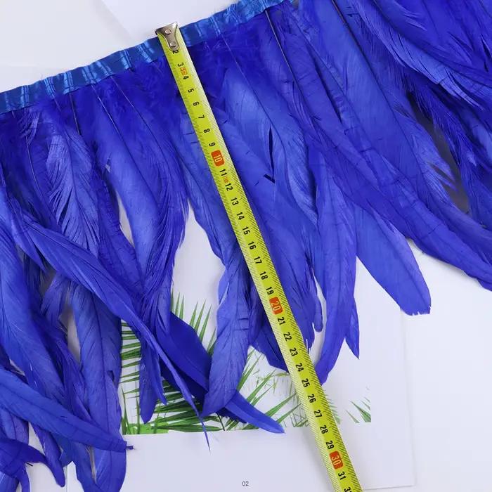 Garnitures de plumes de queue de coq bleue de 1/10 mètres, pour travaux d'aiguille et artisanat de bricolage, franges de plumes pour vêtements, accessoires de carnaval