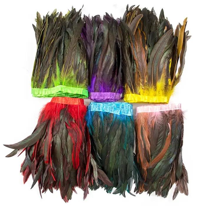 Garnitures de plumes de queue de coq bleue de 1/10 mètres, pour travaux d'aiguille et artisanat de bricolage, franges de plumes pour vêtements, accessoires de carnaval