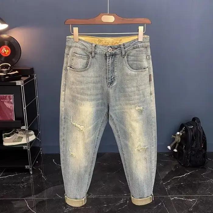 Jean pour homme 2025 printemps automne petits jeans déchirés pantalons Vintage pour hommes marque à la mode Harlan