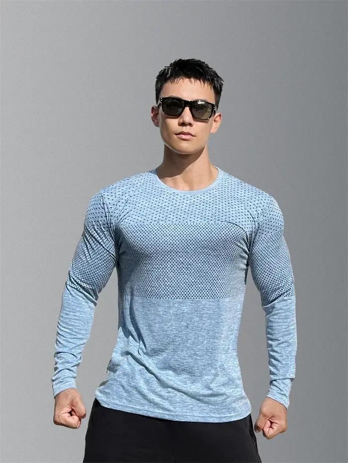 Sport pour hommes à manches longues hauts séchage rapide Fitness T-shirts musculation T-shirts de gy