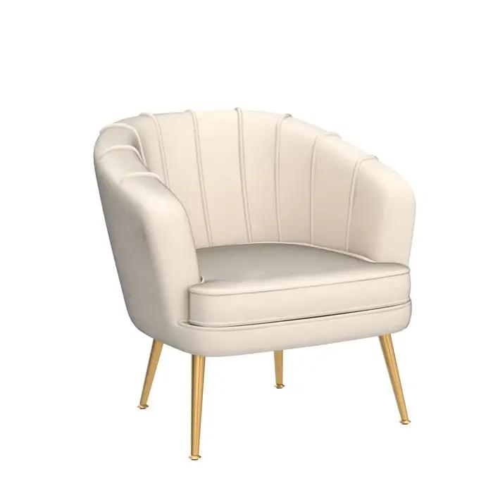 Fauteuil d'appoint rembourré en velours, confortable, avec pieds en métal doré pour salon, chambre,