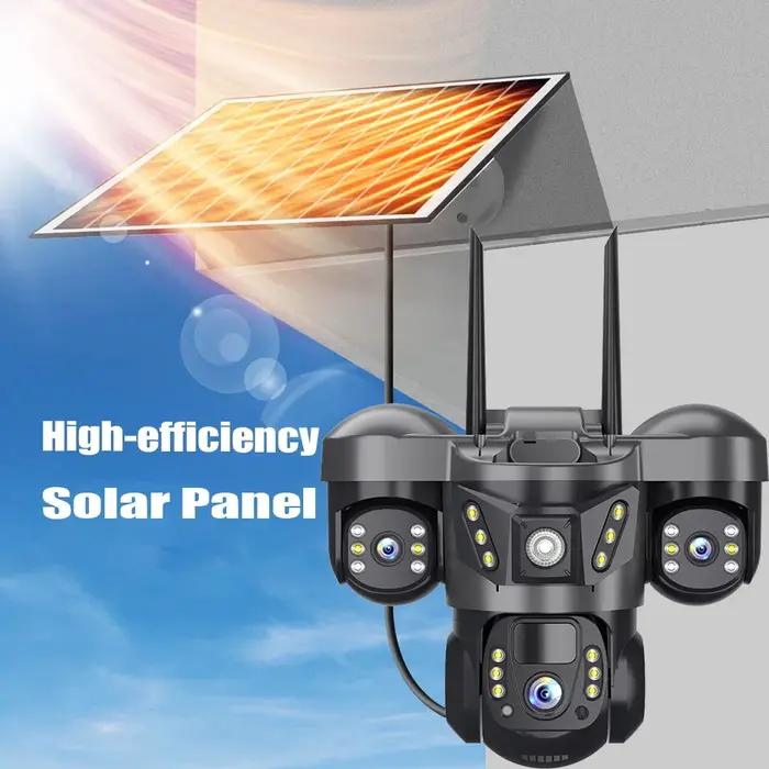 Caméra solaire extérieure 4G PTZ 8MP triple objectif surveillance maison carte mémoire haute vitesse panneau solaire