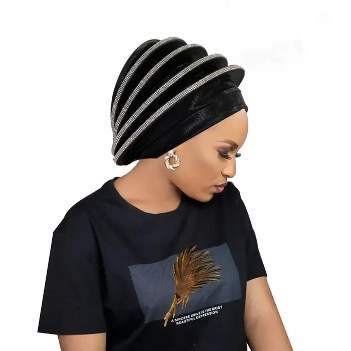 Béret en spirale de diamants de luxe Turban pour femmes afrcian dame bandeau femme bérets Turban Nig