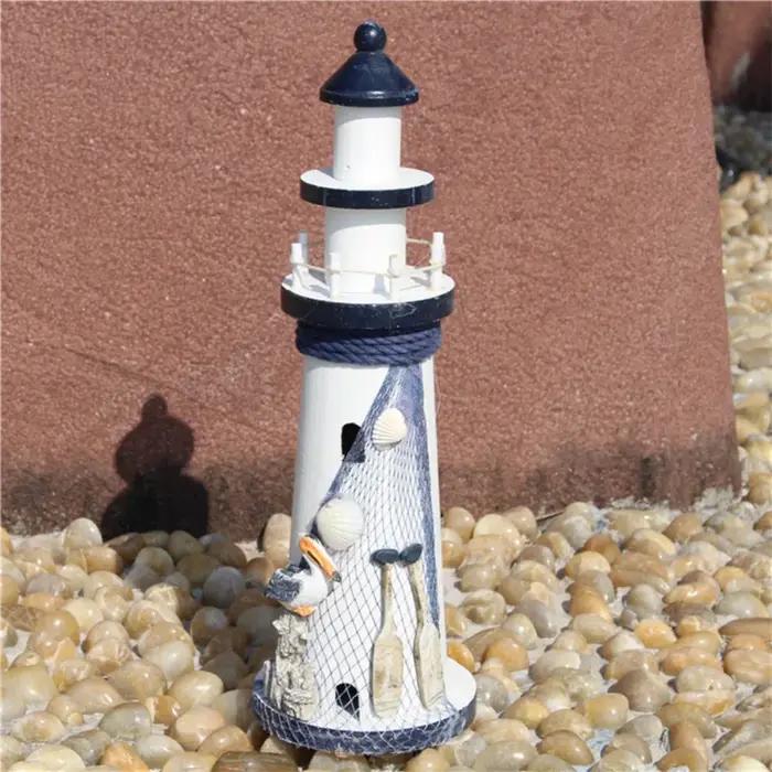 Figurine de phare nautique bois naturel style méditerranéen romantique pour maison décoration spéciale