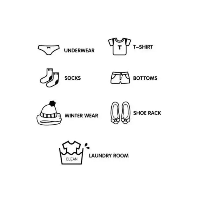 Autocollants de classification de vêtements, 7 pièces, autocollants de logo pour vêtements, étiquettes pour sous-vêtements et chaussettes, autocollants de placard pour l'organisation de la chambre des