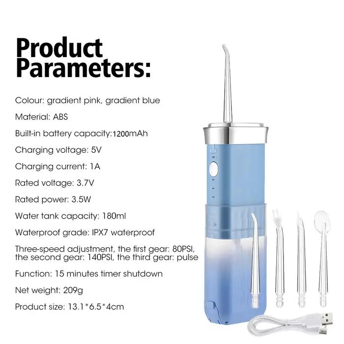 Irrigateur buccal électrique AFDEAL avec trois modes de fonctionnement, 4 buses incluses, réservoir d'eau de 180 ml, certifié IPX7 pour nettoyage buccal professionnel à domicile et en déplacement
