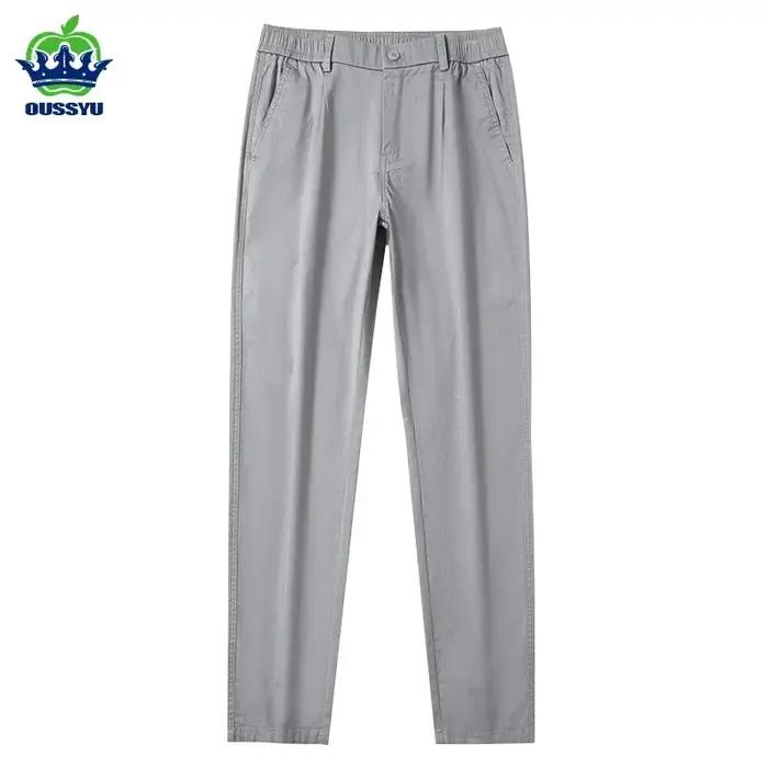 Pantalon Chino Décontracté Homme Printemps-Été 97% Coton Taille Élastique Coupe Droite Bleu Marine