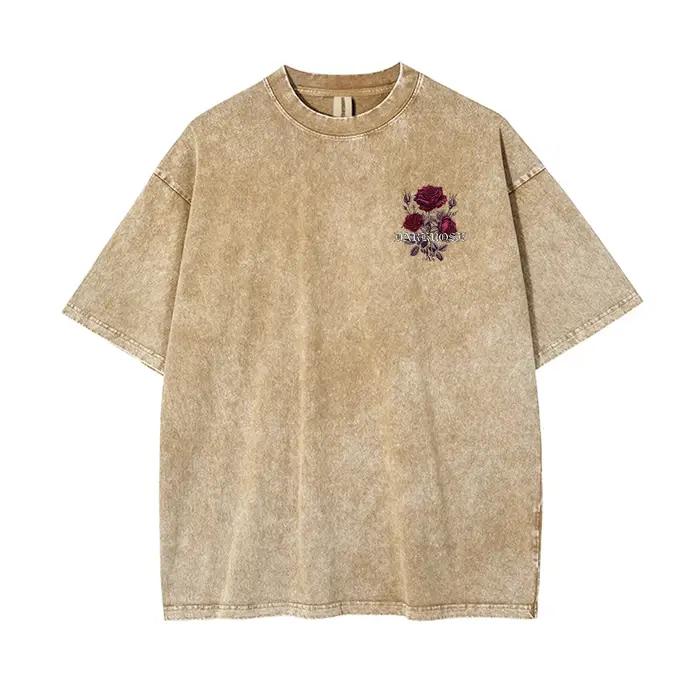 Chemise T-Shirt Hommes Coton Rose Rouge Enveloppée Rubans Imprimé Décontracté Surdimensionné Printemps Été