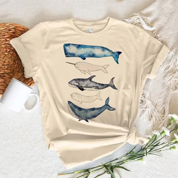 T-shirt baleine pour femmes, streetwear, graphique japonais, y2k, vêtements de styliste