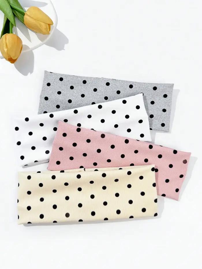 4 pièces/ensemble dames à pois imprimé large bord élastique bandeau de cheveux visage maquillage sport