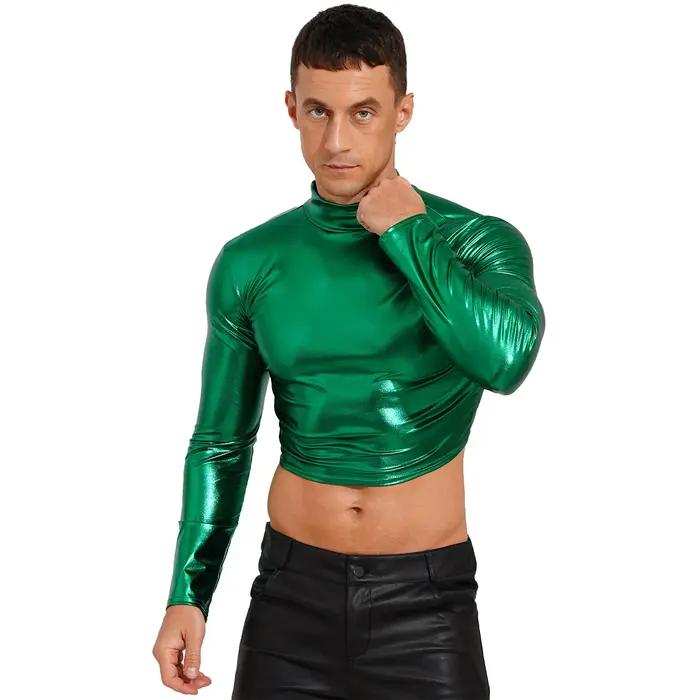 Haut court en simili cuir gothique Oyolan pour homme, costume de breven glapole, coupe ajustée, col rond, fermeture à glissière, pour soirées et sorties nocturnes