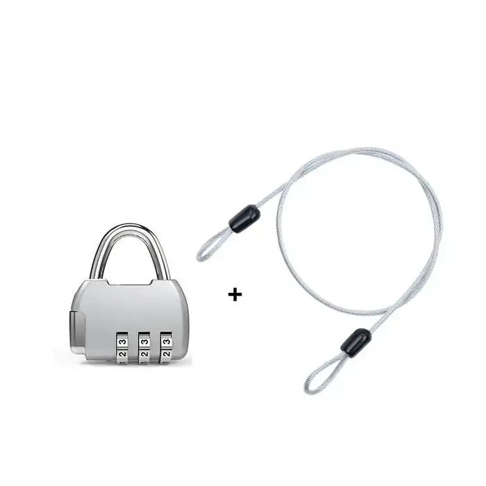 【SY】Câble en acier de sécurité avec cadenas à combinaison à 3 chiffres, câble de sécurité recouvert de 1 m, double boucle pour bagages et valises