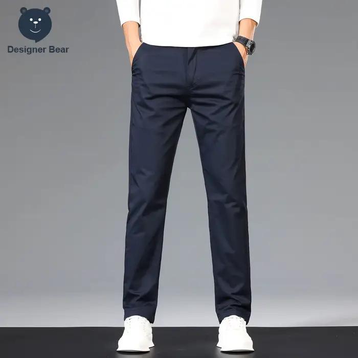 Pantalon décontracté pour homme en coton respirant (97 %) – Collection Printemps-Été – Coupe droite
