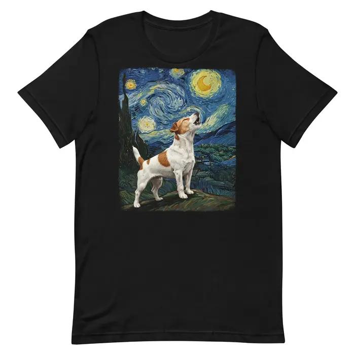 Nouveau Jack Russell chien hurlant à la lune nuit étoilée Van Gogh T-Shirt drôle t-shirts graphiques