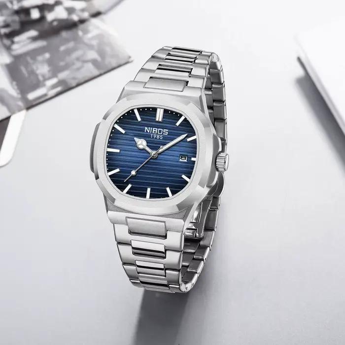 Montre NIBOSI luxe pour homme - Étanche, lumineuse avec date, montre sport carrée quartz pour homme