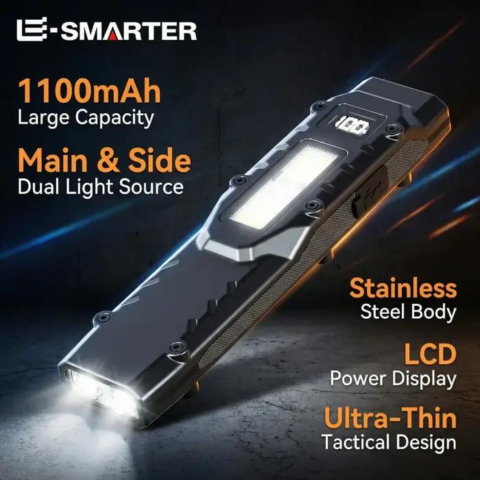 Lampe torche tactique rechargeable EDC à 8 modes, lampe torche LED à double interrupteur avec affich