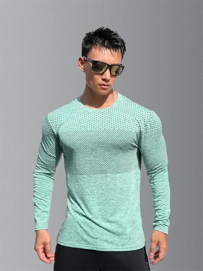 Sport pour hommes à manches longues hauts séchage rapide Fitness T-shirts musculation T-shirts de gy