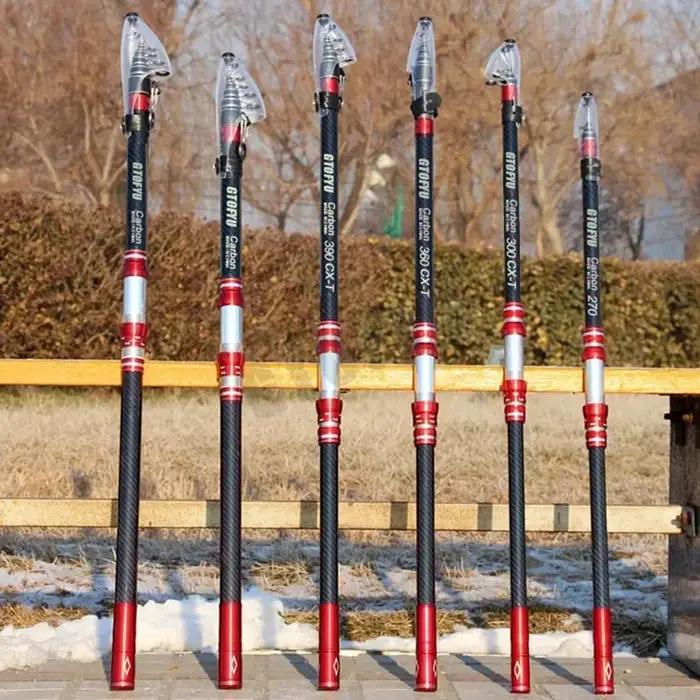 Canne à pêche télescopique à haute teneur en carbone de 2,7 m, 3 m, 3,6 m, 3,9 m, 4,2 m et 4,5 m, po
