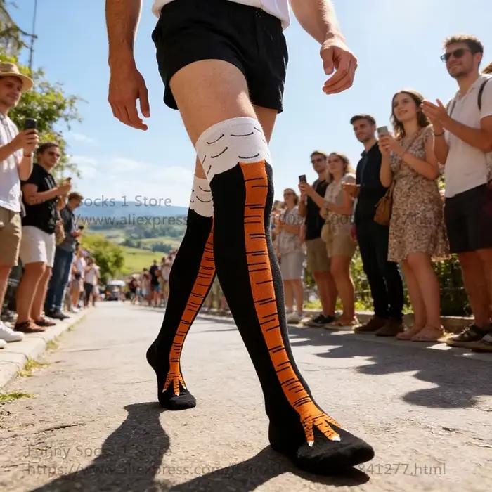 Chaussettes hautes 3D drôles pour hommes, motif poulet, cosplay et mode décalée