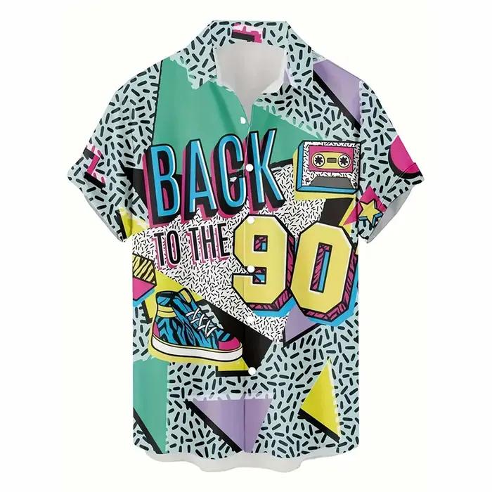 Chemises hawaïennes rétro des années 80 et 90 pour hommes, vêtements imprimés en 3D, hauts à manches