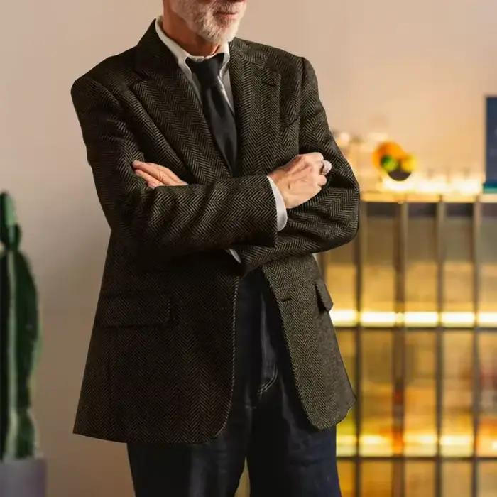 Vêtements pour hommes Grande veste à chevrons pour hommes Blazer décontracté Veste mince à simple boutonnage Mode décontractée Manteau d'extérieur confortable