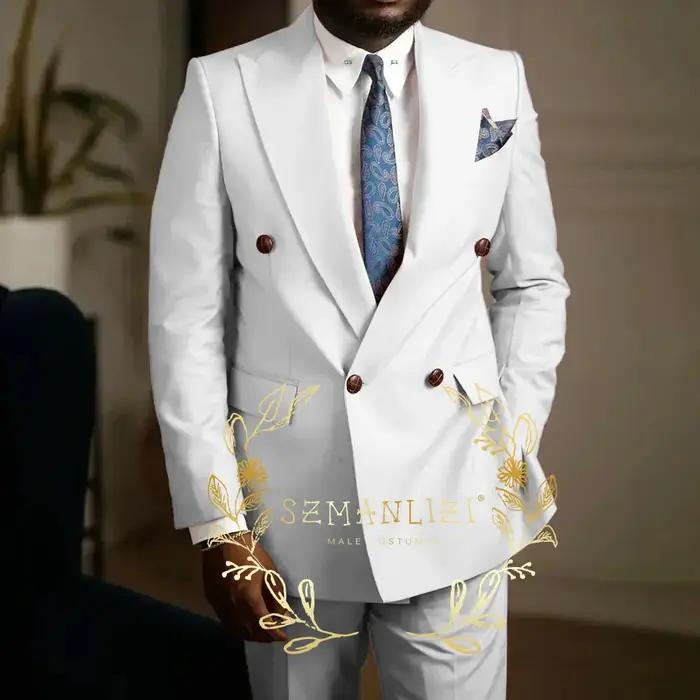 Costumes décontractés roses pour hommes, Blazer à revers à Double boutonnage, Costume de fête de mariage formel à la mode, veste et pantalon 2 pièces