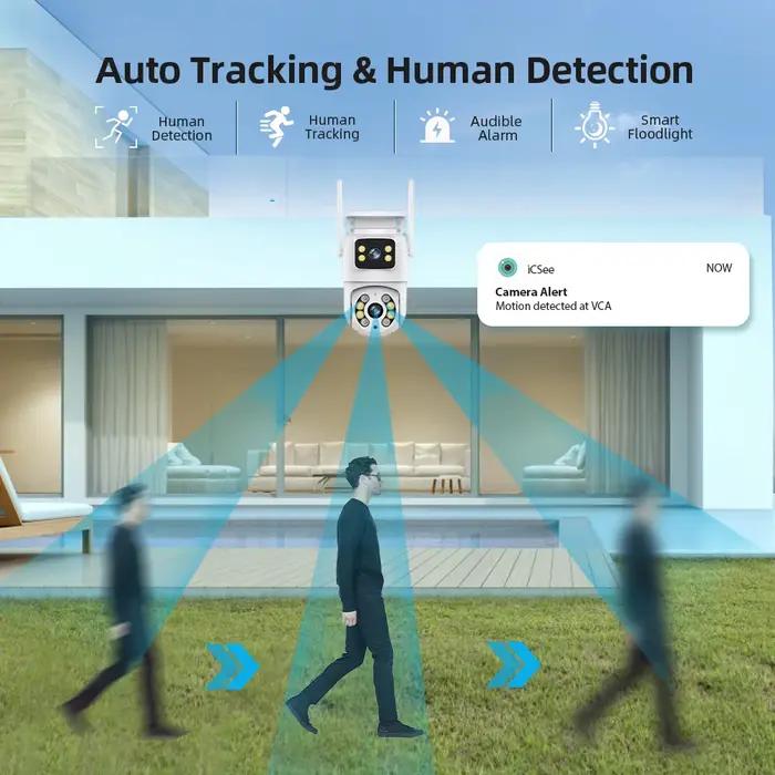 Caméra surveillance 4K 8MP Hiseeu double objectif zoom 4x détection IA - Sécurité extérieure ONVIF