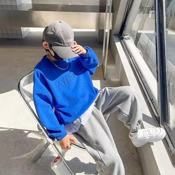 Ensemble de survêtement pour garçons 5-14 ans en coton et polyester avec lettres pour l'automne et les activités extérieures
