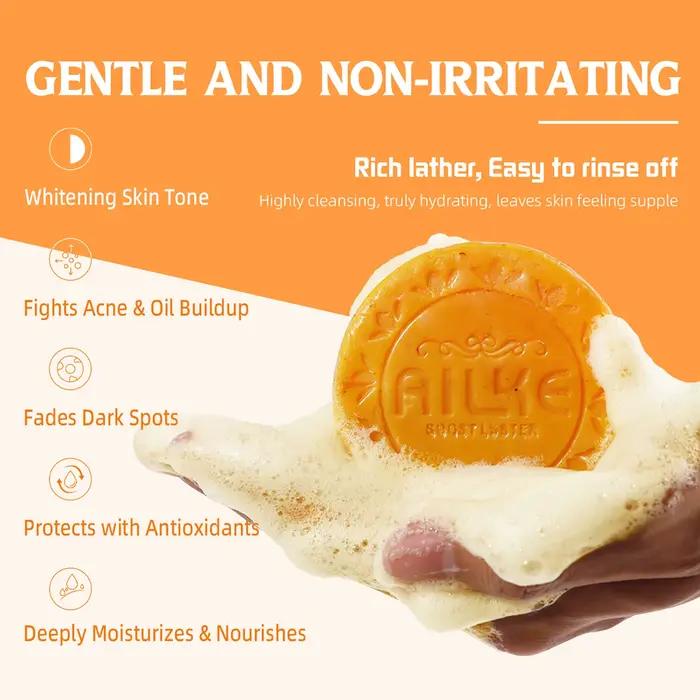 AILKE Barre de savon éclaircissante, au curcuma naturel, papaye, carotte, élimine les taches foncées