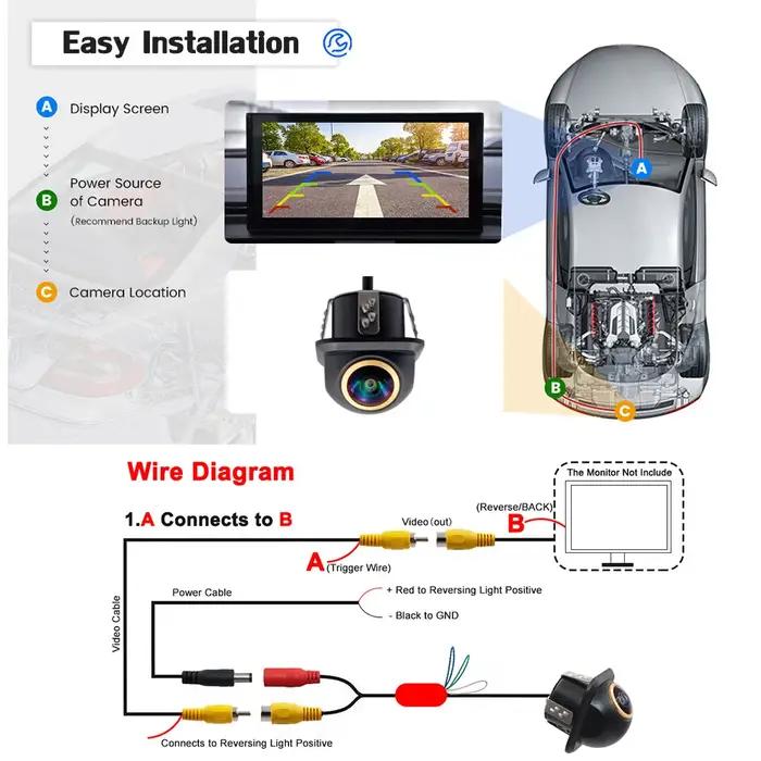Smartour AHD 180 degrés objectif Fisheye voiture arrière côté caméra de recul grand Angle caméra de